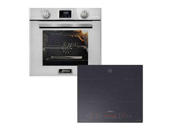 Kaiser Küchengeräte Backofen-Set Einbauherd 60 cm, FlexInduktion, XXL Backofen, Heißluftsystem, Power Booster EH6326W+KCT 6110 FI, mit 1-fach-Teleskopauszug, Katalytische Selbstreinigung, XXL 69 L, FlexInduktion, Drehspieß, Katalytische Selbstreinigung