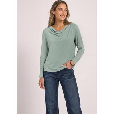 Langarmshirt STREET ONE, Damen, Gr. 38, grün (eucalyptus grün), Stoff, 70% Modal, 30% Polyester, unifarben, normal normal, Wasserfallausschnitt, abgesteppt, Shirts Langarmshirt, mit Wasserfallausschnitt