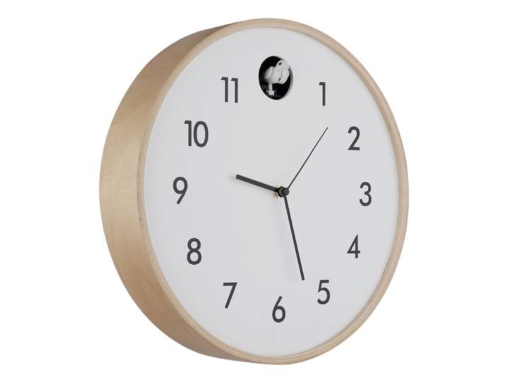 home24 Wandklok Clocky MDF Ø 32cm wit/bruin/wit