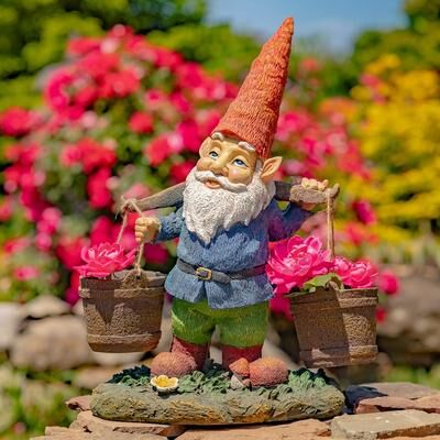 Zaer Ltd 21 Inch Tall Spring Gnome Garden Statue Holding Two Buckets