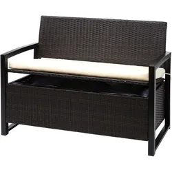 Poly-Rattan 2er Sitzbank MCW-F39, Gartenbank Truhenbank, Staufach Aufbewahrung Sitzkissen ~ braun, Kissen creme