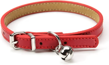 Inspire Curations Premium Genuine Leather Cat Collar With Bell red xs