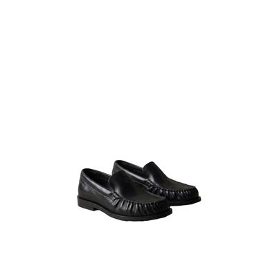 Loafer CALVIN KLEIN "ROUND ESSENTIAL LOAFER LTH", Damen, Gr. 39, schwarz, Leder, unifarben, Schuhe Loafer, Slipper, Schlupfschuh mit gepolstertem Schaftrand