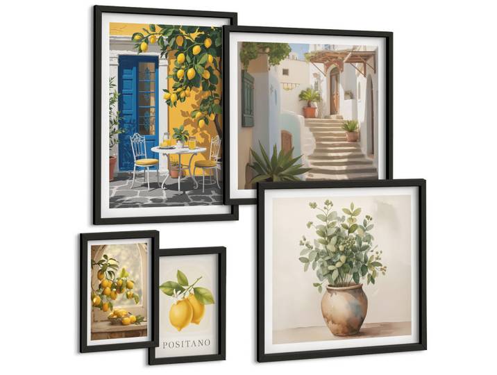 Tulup Bilder SET 5er Set - 50x50 cm & 20x30 cm & 40x60 cm Schwarzer Rahmen - Anker, Boot, Ruder, Strand, Kunststoff, Rechteckig, 40x60 cm, Fotografie, Bilder & Rahmen, Bilder