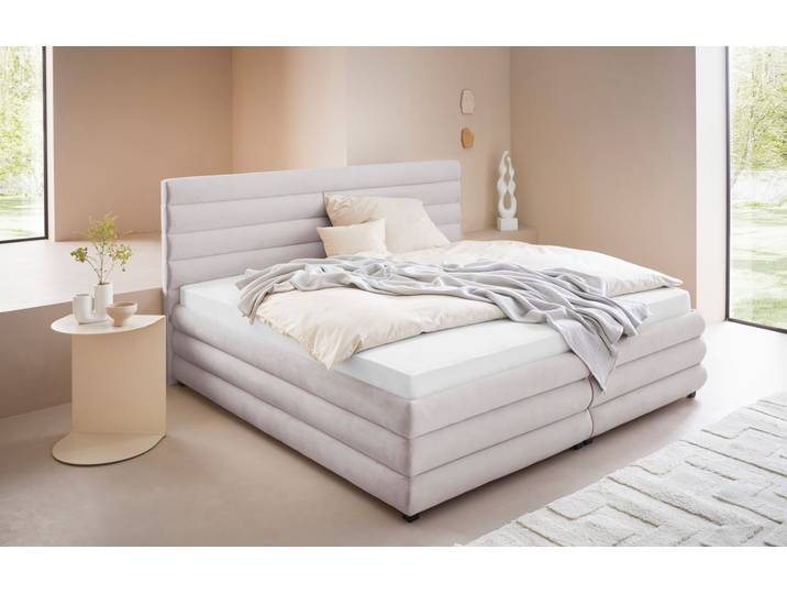 Polsterbett, Samtoptik, Beige, 212×211 cm, Mit Einbaulattenrost, Modern, LeGer