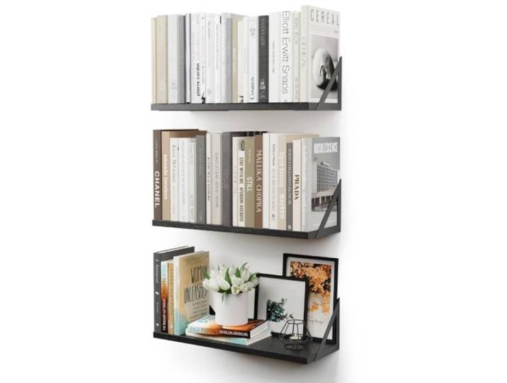 Étagères murales suspendues pour Le Mur Lot de 3 étagère bibliothèque pour Chambre à Coucher Salon Bureau Bain (Noir)