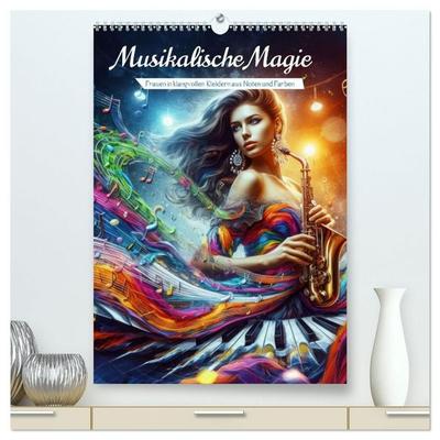 Musikalische Magie – Frauen in klangvollen Kleidern aus Noten und Farbe (hochwertiger Premium Wandkalender 2027 DIN A2 hoch), Kunstdruck in Hochglanz