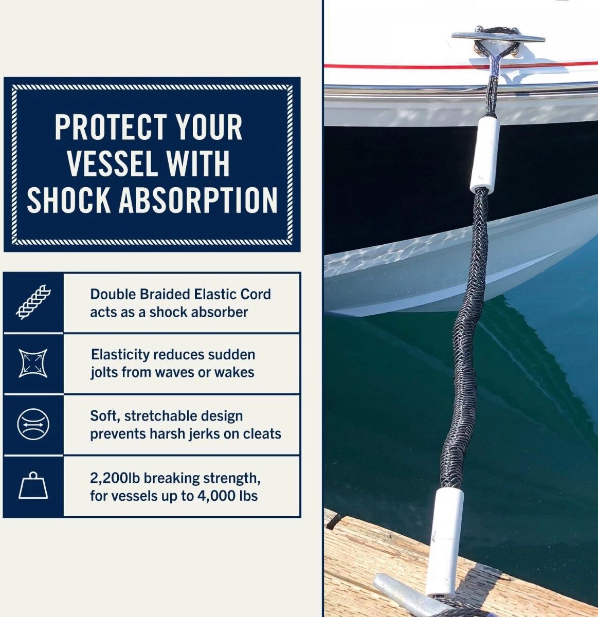 INF 4-ft-Marinestegleine für Boote, persönliche Wasserfahrzeuge und Flöße – stoßdämpfendes Seil aus Polyethylen und PVC Blau