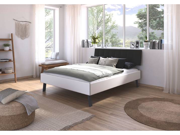 Bettgestell Mavi - Kunstleder 160 x 200cm Kunstleder Weiß/Alpinweiß
