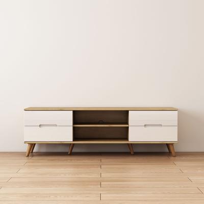 TV-Board OTTO HOME "Lund", weiß, B:160cm H:50cm T:40cm, Sideboards, TV-Board, glänzende Fronten, Kabeldurchführung, helles Holzdekor, Breite 160 cm