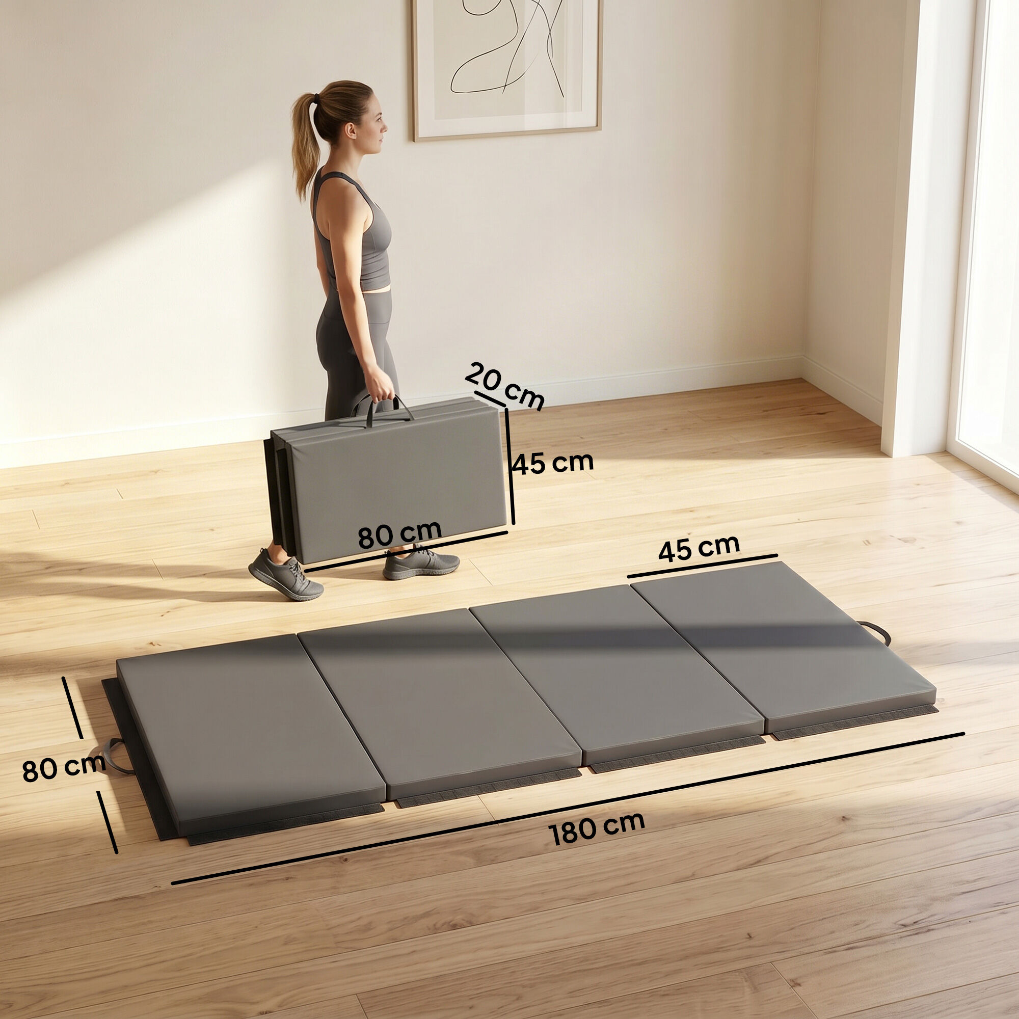 Altro Tappetino Da Ginnastica Pieghevole, Materassino Fitness Spesso 5 Cm E Antiscivolo, 180x80x5 Cm, Grigio