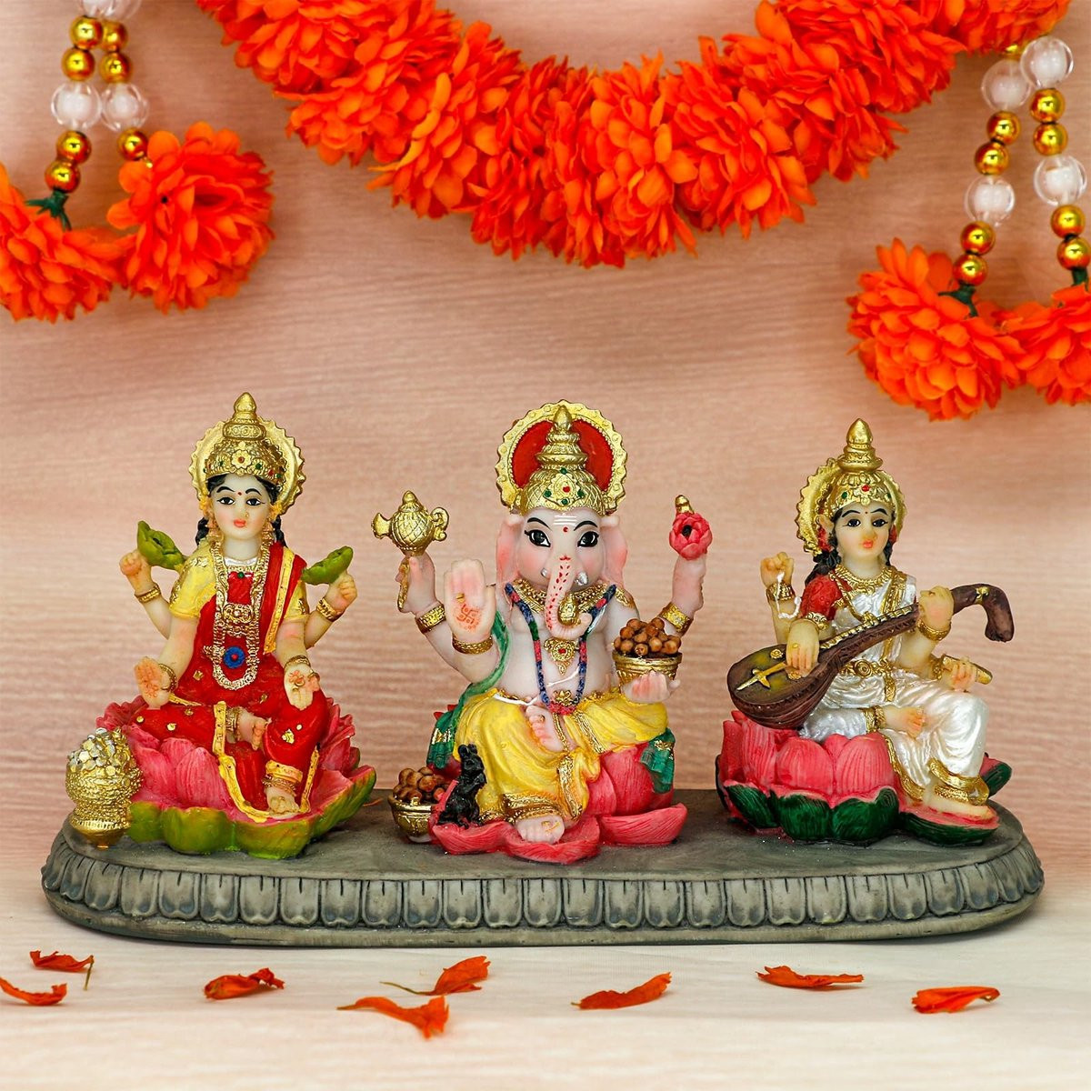 Solidchoice Lakshmi, Ganesha en Saraswati Standbeeld voor Spirituele Decoratie voor op tafel