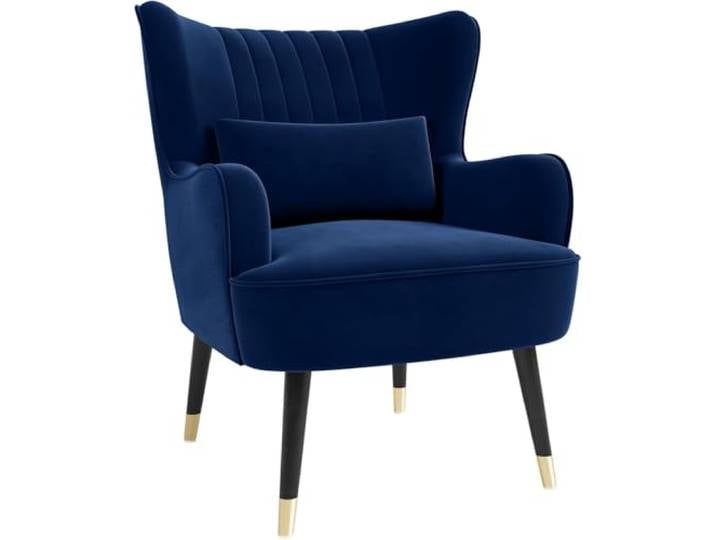 Vesgantti Samt Sessel, Moderne Relaxsessel mit Holzbein, Loungesessel mit Armlehnen, Ohrensessel für Wohnzimmer Schlafzimmer (Blau, Ohne Fußhocker)