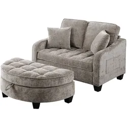 MODFU Schlafsofa 2in1 mit Aufbewahrungshocker Braun 93x130x82 cm, umwandelbar zu Sofa, Chaiselongue, Bett, platzsparend und bequem