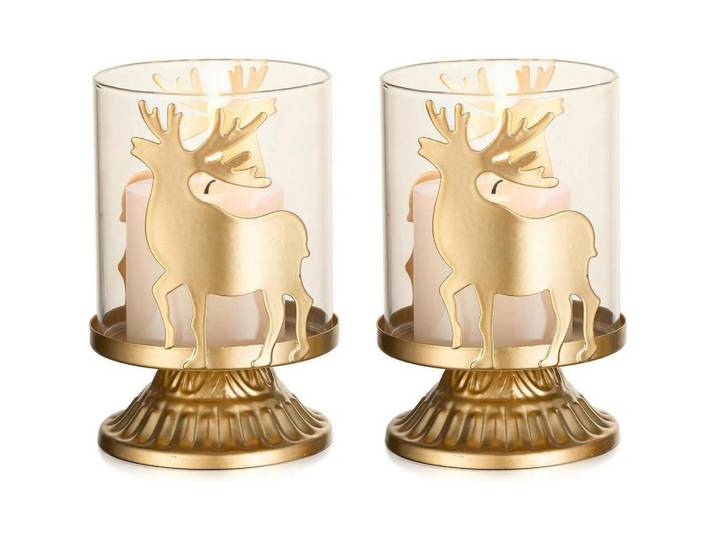 Kerzenhalter 2er Set Rentier Gold 12 cm, Goldfarben, Metall, 5x3x5 cm, Dekoration, Kerzen & Kerzenhalter, Teelichthalter