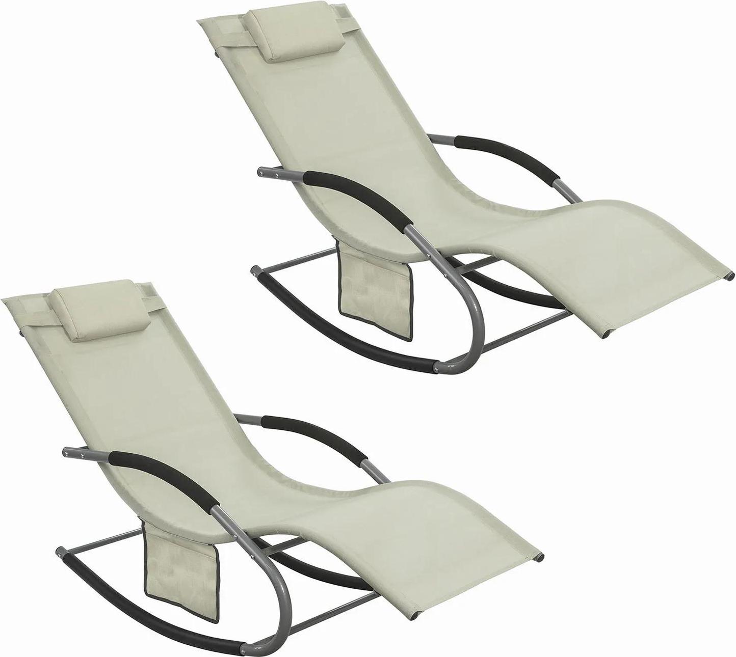 OGS28x2, Sonnenliege 2er-Set, mit Tasche und Kissen, atmungsaktiv für Garten und Strand, Beige
