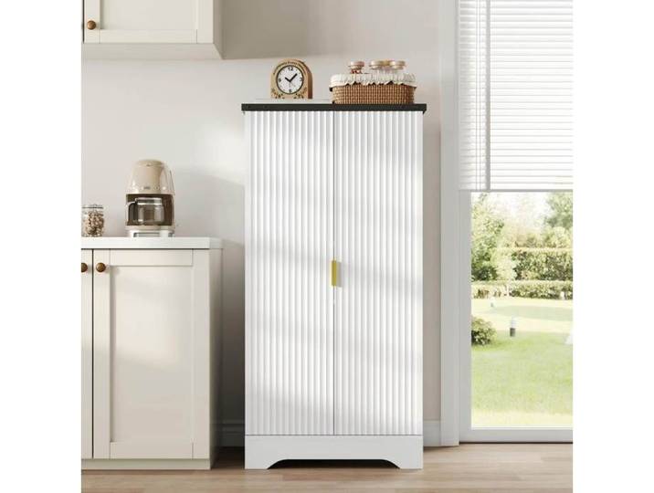 Buffet haut blanc avec éclairage LED à capteur et étagères réglables