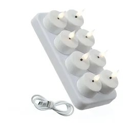 441 LED Teelichter mit Ladestation wiederaufladbar D:4cm flackernd 8er Set