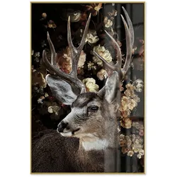 La Casa »Deer profile in a shower of flowers« Glasbild 80x120 cm
