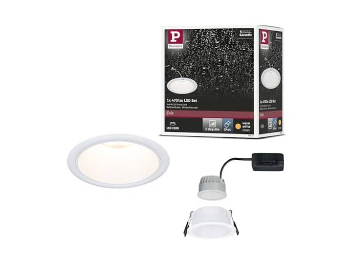 Paulmann 94872 Spots encastrés LED 3-Step-Dim Cole IP44 rond 88 mm Coin 6W 470lm 230 V 2700 K Blanc
