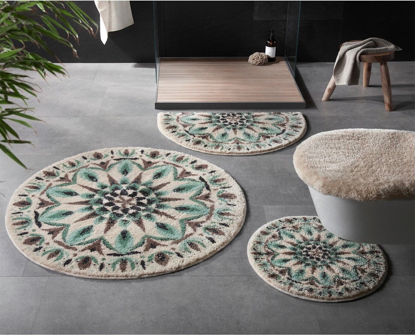 Badematte GRUND Gr. 2, beige (natur, gemustert), rund ( Ø 75cm), Badematten, Badematte natur, gemustert rund ( Ø 75cm)