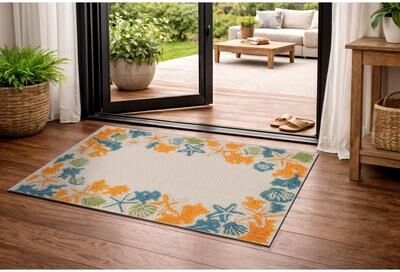 World Rug Gallery Coastal Border Indoor/Outdoor High-Low Area Rug