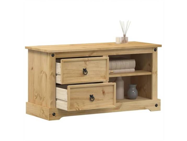 HEFZGDB TV-Schrank Corona 100x40x52 cm Massivholz Kiefer mit 2 Schubladen und 2 Ablagen, Metallgriffe, Stauraum Möbel, Langlebiges Kiefernholz TV-Möbel für Wohnzimmer