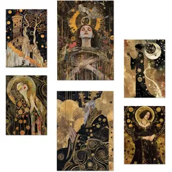 POSTER Set Mit 6 Tarotkarten Arcana Schwarz & Goldfarben A3 & A4 Rahmenlos