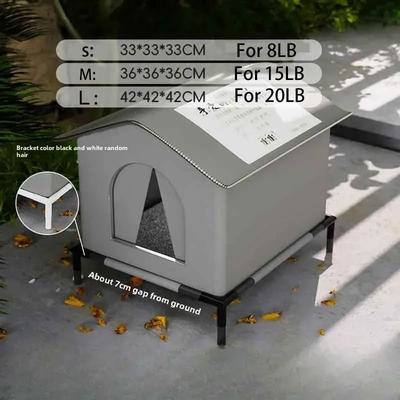 Inspired Finds Weatherproof Outdoor Cat House With Insulated Oxford Cloth Shelter gray With Bracket 14.17x14.17x14.17in