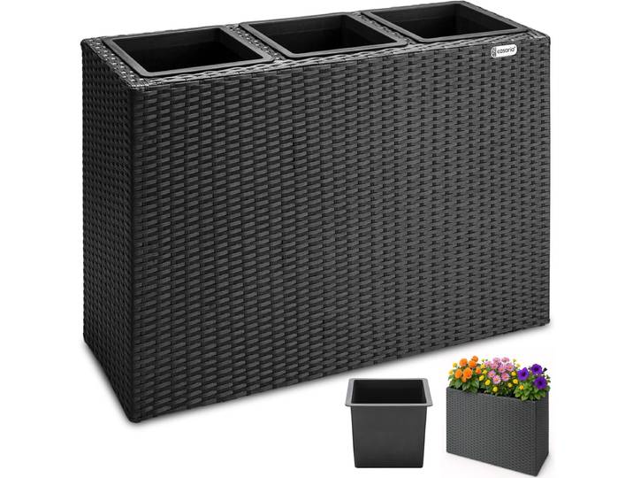 Casaria 3-Delige Plantenbak - Polyrotan met Binnenpot 83x31x60cm - Zwart