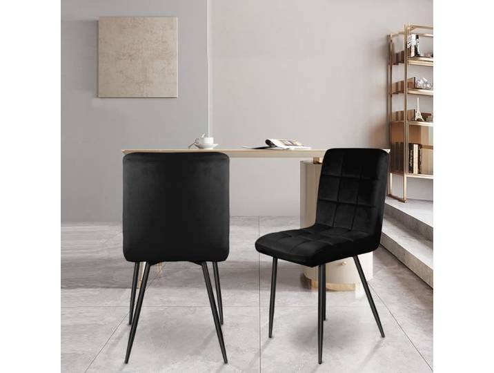 Chaise de Salle à Manger OHMG en Velours Noir - Lot de 2 - Pied en Métal