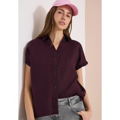 Kurzarmbluse CECIL, Damen, Gr. XXL (46), lila (rich burgundy), Web, 100% Leinen, unifarben, klassisch normal, Rundhals, Bündchen, Blusen, aus Leinen