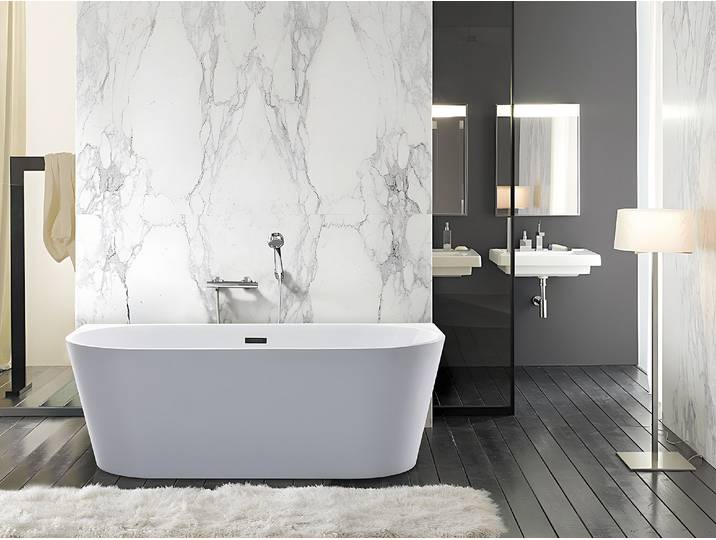 Halb freistehende Badewanne 149,5 x 75 x 58 cm Acryl Weiß 200 L DIVINA