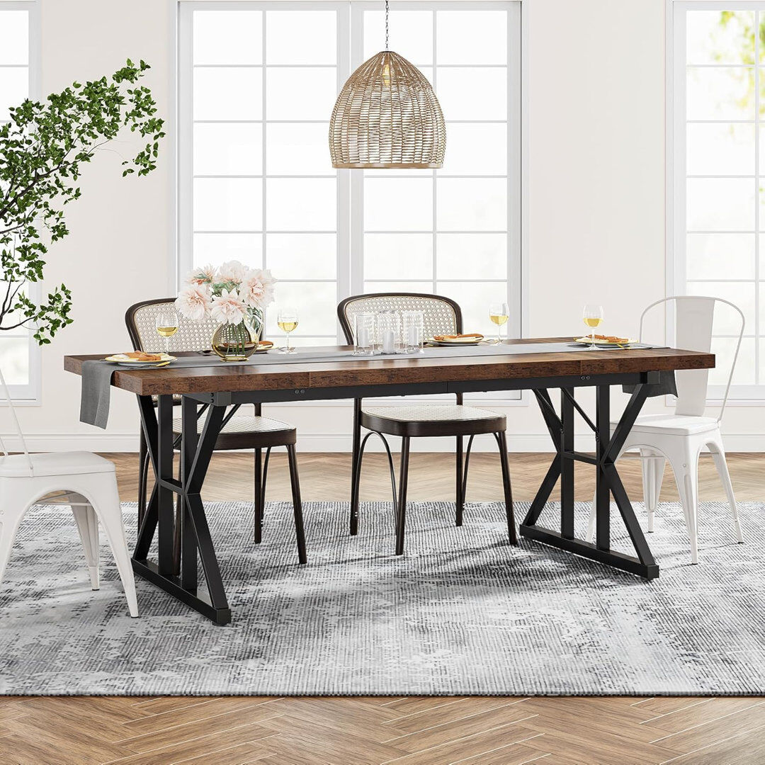 Gracie Oaks Galatea Rectangular Dining Table with Steel Base Black