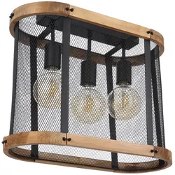 Deckenlampe Deckenleuchte Holzleuchte Wohnzimmerlampe Esszimmerleuchte, 3 Flammig Industriell, Metall schwarz Holz dunkelbraun, E27 Fassungen, LxBxH 45x20x38cm