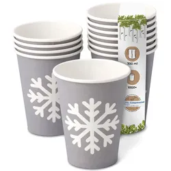BIOZOYG 1000 Stück Heißgetränke-Trinkbecher 300ml / 12ozPappe Winterliche Bedruckung, Einwegbecher Glühweinbecher Pappbecher, biologisch abbaubar