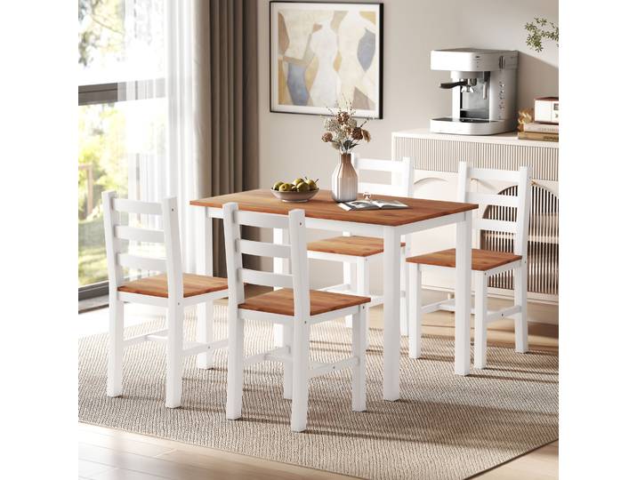 HOMCOM Ensemble Salle à Manger Table 4 Chaises Bois Pin Marron Blanc