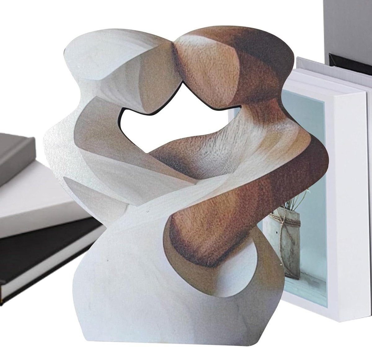 Houten Paar Beeld - Abstracte Handgesneden Sculptuur voor Interieur Decoratie - Meerkleurig - 3.6 x 16.4 cm