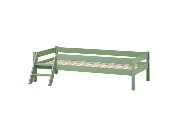 Jugendbett HOME AFFAIRE ECO One , grün, B:98cm H:46,5cm L:166cm, Bett: Massive Nordische Kiefer, Matratze: Kaltschaum, Matratzenbezug: 100% Baumwolle, Betten, Jugendbett, Kinderbett mit Rausfallschutz und Leiter, 3 Farben/Matratze wählbar