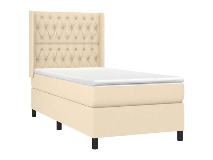 KTHLBRH Boxspringbett mit Matratze Creme 90 x 190 cm aus Stoff Verstellbares Kopfteil, mittlere bis harte Unterstützung, inklusive Matratzenbezug, 193 x 93 cm