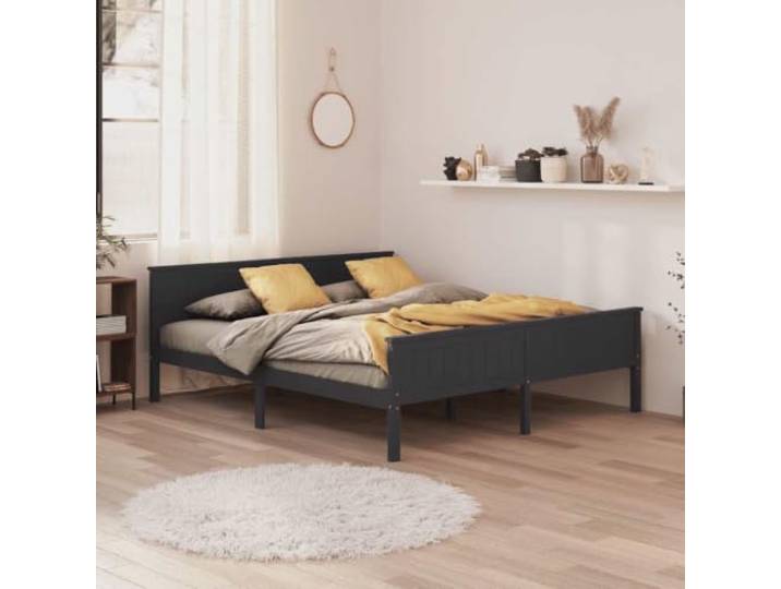 RJPLMFV Bettgestell, Massivholz, Kiefer, Grau, 200 x 200 cm Ohne Matratze, Lattenrost, Lattenrost, rustikales Design, Schlafzimmer