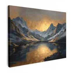 LEINWANDBILD Bergkulisse mit goldenem Sonnenuntergang Wandbild 40x30 cm