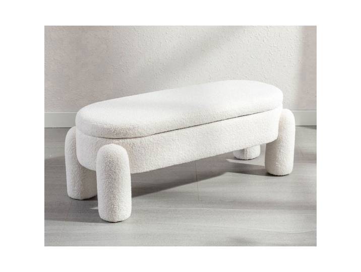 Wahson Banc de Rangement Pliable en Bouclette Banc de Lit pour Salon et Chambre Banquette d'entrée avec Design Moderne Blanc