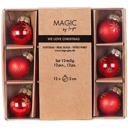 12 Weihnachtskugeln Glas 2cm Glitzer Schneeflocken Motiv Christbaumkugeln Weihnachtsbaumkugeln Christbaumschmuck Weihnachtsbaumschmuck Matt Glanz Rot