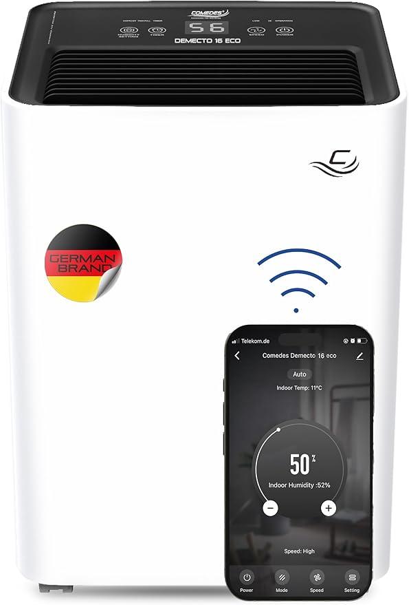 Demecto 16 eco WiFi - Leistungsstarker Luftentfeuchter (max. 16 Liter / 24h) Geeignet für Räume bis 65m?/150m?, App-fähig