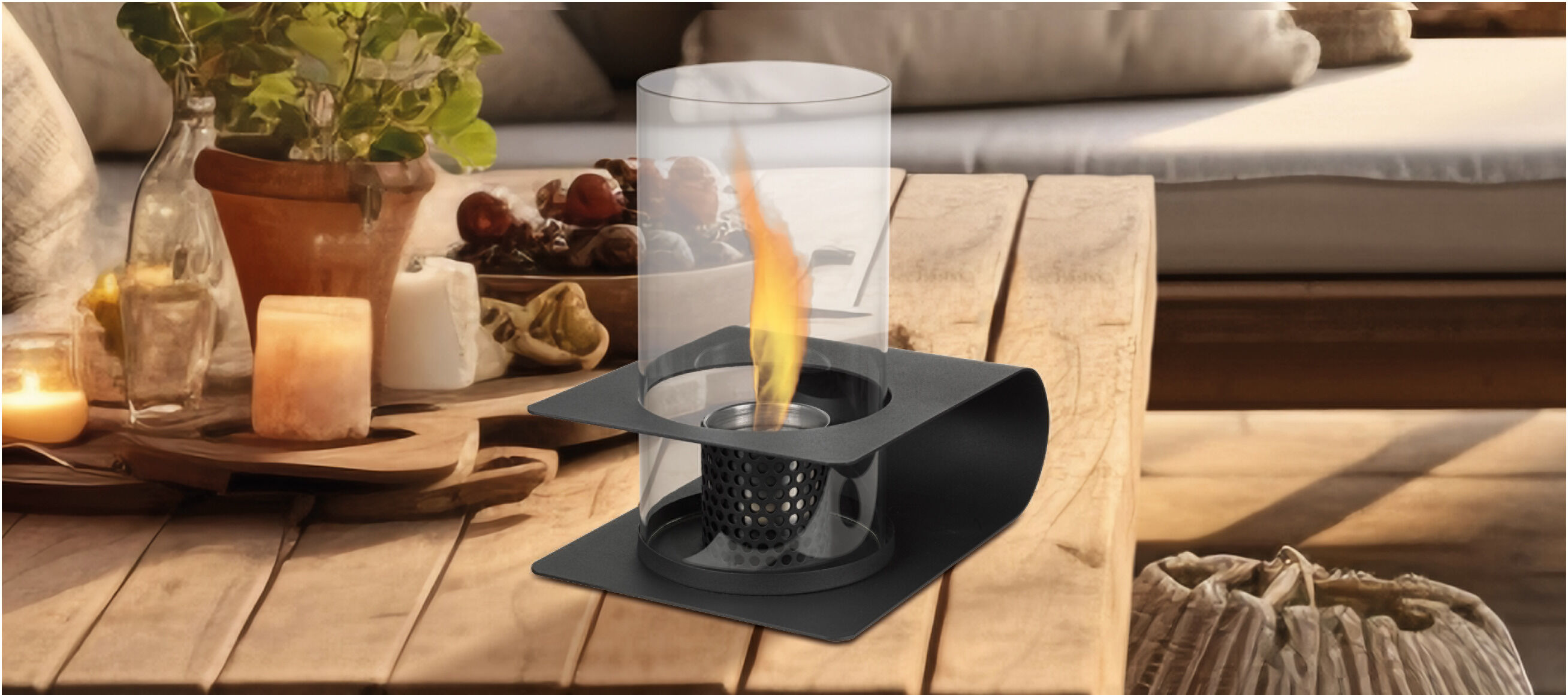 TEPRO Ethanol Tischfeuer Design, mit Windschutz