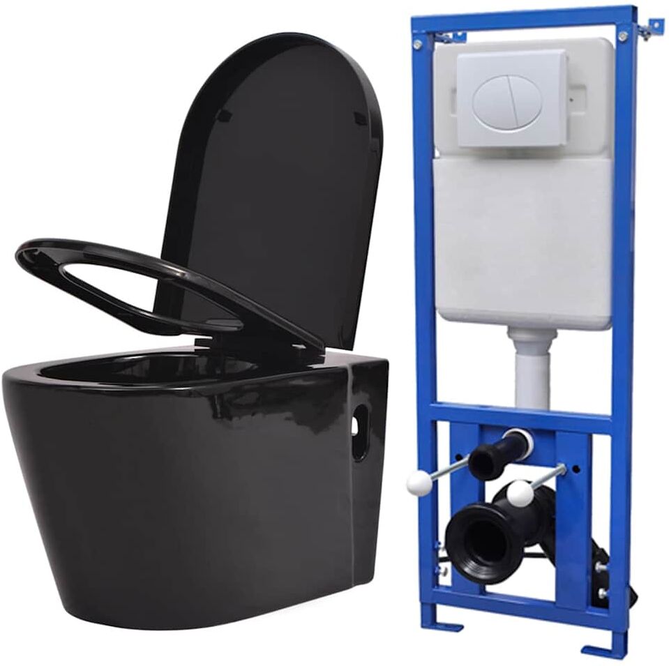 vidaXL Toilette suspendue au mur avec réservoir caché Céramique Noir