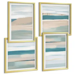 BILDER SET 4er Set - 50x50 cm & 40x60 cm Goldrahmen - Abstrakte blaue Landschaften