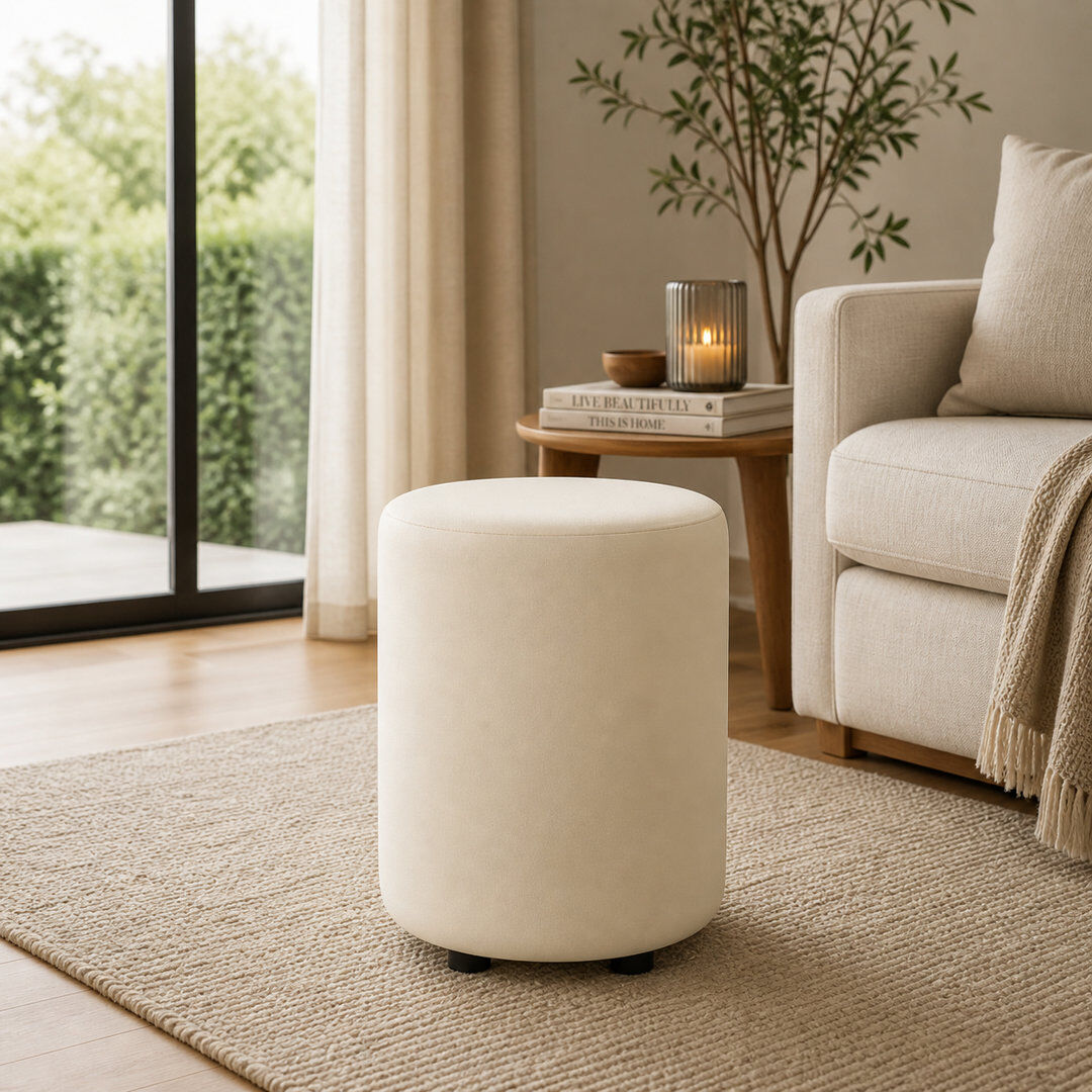 17 Stories Faux Leather Round Stool Seating Snow White 43cm H X 36cm W X 36cm D