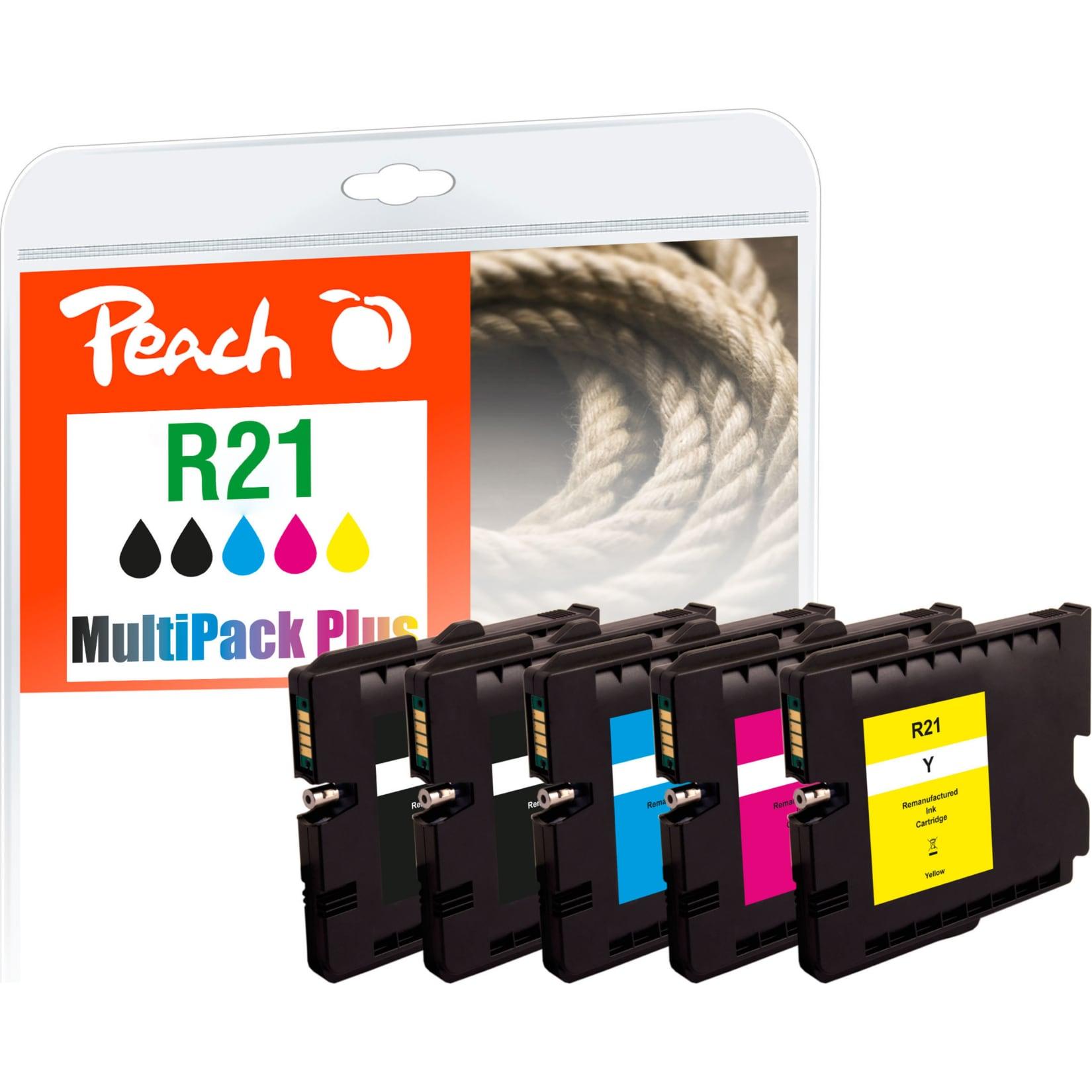 Peach R21 5 Druckerpatronen (2*bk, c/m/y) ersetzt Ricoh GC21, 405532, 405533, 405534, 405535 für z.B. Ricoh Aficio GX 2500, Ricoh Aficio GX 3000 (wiederaufbereitet)